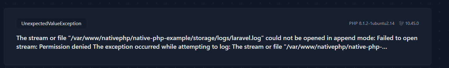 Error de permisos de Laravel con Ubuntu para escribir un log